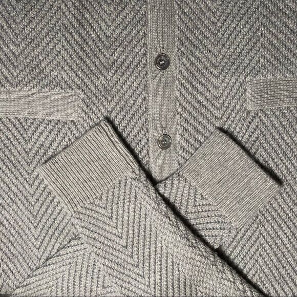 Ralph Lauren Gray Cashmere V-Neck Metallic Herringbone Knit Cardigan Sweater - Picture 11 of 16